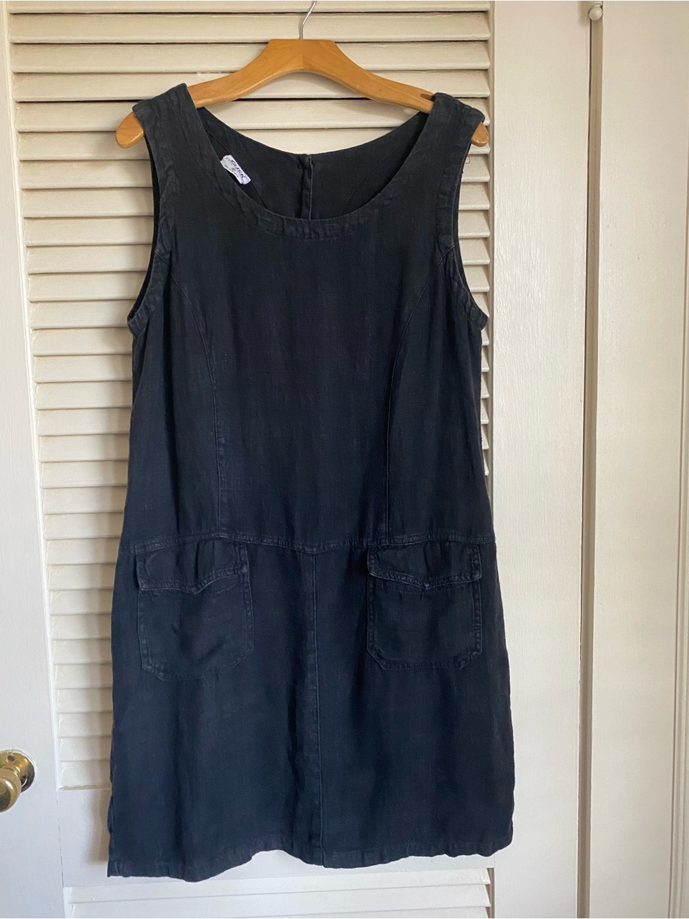 Click 100% Linen Black Overall Dress
